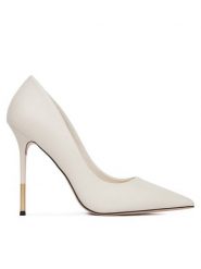 Eva Minge Szpilki THYME-LT934-35 Biały. Białe szpilki damskie Eva Minge, bez wzorów, ze skóry, bez obcasa, na szpilce, bez zapięcia. Za 479.99 zł.