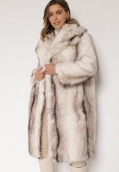 Biały Płaszcz Futro z Szerokim Kołnierzem i Kieszeniami Ezinda. Białe płaszcze damskie Born2be, l, bez wzorów, z futra, bez kaptura. Za 339.99 zł.
