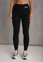 Czarne Prążkowane Legginsy High Waist z Haftowanym Napisem z Boku Eunedeia. Czarne legginsy damskie Renee, m, bez wzorów, z jeansu. Za 49.99 zł.