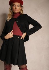 Czarna Rozkloszowana Spódnica z Ekozamszu z Plisami w Stylu Preppy Sealia. Czarne spódnice damskie Renee, do pracy, l, bez wzorów, biznesowe, mini. Za 89.99 zł.