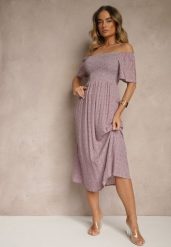 Różowa Bawełniana Sukienka Hiszpanka o Rozkloszowanym Kroju w Kwiaty Sadique. Czerwone sukienki damskie Renee, bez wzorów, z bawełny, eleganckie, bez ramiączek. W wyprzedaży za 39.99 zł.