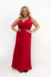 Czerwona sukienka satynowa MAXI Red Dream na wesele, bal i eleganckie przyjęcia PLUS SIZE OVERSIZE LATO. Czerwone sukienki damskie Moda Size Plus Iwanek, bez wzorów, z elastanu, eleganckie, bez ramiączek. Za 359.90 zł.