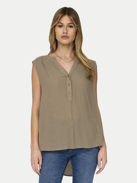 ONLY Bluzka Jette 15213420 Brązowy Regular Fit. Brązowe bluzki damskie Only, bez wzorów, z wiskozy, bez kołnierzyka, bez ramiączek. Za 79.99 zł.