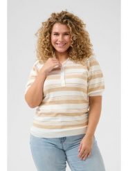 KAFFE curve Sweter w kolorze beżowo-białym rozmiar: XL. Brązowe swetry klasyczne damskie KAFFE curve, xl, bez kołnierzyka. Za 78.99 zł.