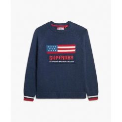 Damski sweter z okrągłym dekoltem Superdry Americana. Niebieskie swetry klasyczne damskie Superdry, na zimę, bez kołnierzyka. Za 344.30 zł.