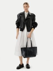 Calvin Klein Torebka Woven Medium Carryall LV04F3548G Czarny. Czarne shopper bag Calvin Klein, bez wzorów, ze skóry, bez dodatków. Za 699.99 zł.