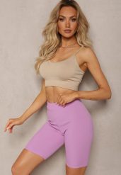 Fioletowe Sportowe Szorty Kolarki Prążkowane High Waist Steiama. Fioletowe spodenki sportowe damskie Renee, l, bez wzorów, z materiału, z podwyższonym stanem, do biegania. Za 24.99 zł.