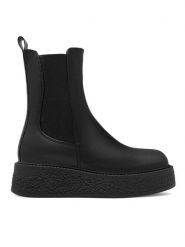Badura Sztyblety BIBAO-0701 Czarny. Czarne botki damskie Badura, ze skóry, bez obcasa, na koturnie, bez zapięcia. Za 299.99 zł.