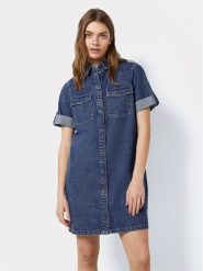 Noisy May Sukienka jeansowa New Signe 27030040 Niebieski Loose Fit. Niebieskie sukienki damskie Noisy may, bez wzorów, z bawełny, bez ramiączek. Za 139.99 zł.
