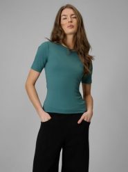 4F T-shirt slim gładki damski - turkusowy XL. Niebieskie t-shirty damskie 4F, xl, bez wzorów, z materiału, bez kołnierzyka. Za 79.99 zł.