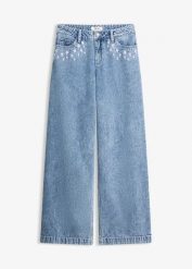 Jeansy wide leg, mid waist, z bawełny. Niebieskie jeansy damskie bonprix. Za 122.99 zł.
