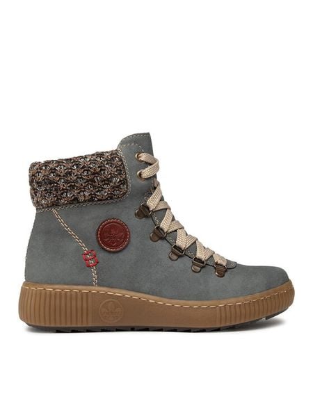 Rieker Trzewiki Z6648-14 Niebieski. Niebieskie botki damskie Rieker, z materiału, bez obcasa, na płaskiej podeszwie, bez zapięcia. Za 251.99 zł.