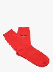 Świąteczne skarpety unisex. Czerwone skarpetki damskie Ryłko, bez wzorów, z bawełny. Za 24.99 zł.
