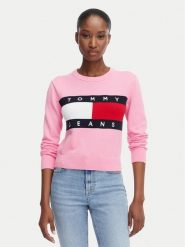 Tommy Jeans Sweter Flag DW0DW22930 Różowy jasny Regular Fit. Czerwone swetry klasyczne damskie Tommy Jeans, s, z bawełny, bez kołnierzyka. Za 409.99 zł.