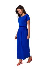 Długa sukienka bawełniana z gumą w pasie chabrowa. Niebieskie sukienki damskie Bewear, bez wzorów, z bawełny, bez ramiączek. Za 289.00 zł.