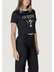 Guess T-Shirt V5GI18 I3Z14 Czarny Regular Fit. Czarne t-shirty damskie Guess, l, z aplikacjami, z bawełny, bez kołnierzyka. Za 129.99 zł.