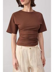 Trendyol Bluzka w kolorze brązowym rozmiar: XS. Brązowe bluzki damskie Trendyol, xs, bez wzorów, z bawełny, bez kołnierzyka, bez ramiączek. Za 82.99 zł.