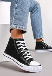 Czarne Trampki na Płaskiej Podeszwie z Lamówką Vinys. Czarne trampki damskie Renee, bez wzorów, bez zapięcia. Za 44.99 zł.