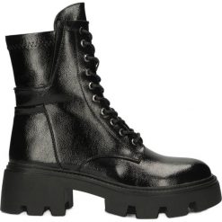 Stylowe Błyszczące Botki Filippo Black czarne. Czarne botki damskie na zimę, ze skóry ekologicznej, eleganckie, bez obcasa, na obcasie, bez zapięcia. W wyprzedaży za 114.38 zł.