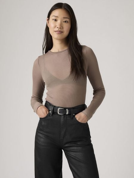 Levi's Koszulka w kolorze beżowym rozmiar: L. Brązowe bluzki damskie Levi's, l, bez wzorów, bez kołnierzyka, bez ramiączek. Za 80.52 zł.