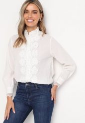 Biała Koszula z Koronką Abbissa. Białe koszule damskie Born2be, m, bez wzorów, z koronki, bez kołnierzyka, bez ramiączek. Za 44.99 zł.