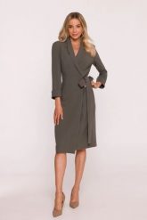 Elegancka sukienka ołówkowa kopertowa z wiązaniem khaki. Brązowe sukienki damskie Stylove, bez wzorów, z elastanu, biznesowe, bez ramiączek. Za 449.00 zł.