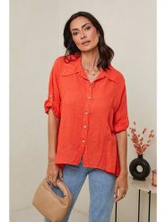 Le Monde du Lin Lniana koszula w kolorze pomarańczowym rozmiar: 40/42. Pomarańczowe koszule damskie Le Monde du Lin, bez wzorów, ze lnu, klasyczne, bez kołnierzyka, bez ramiączek. Za 152.99 zł.