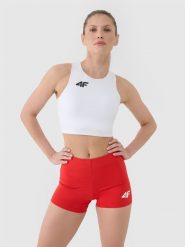 4F Biustonosz treningowy ze średnim wsparciem damski - biały XL. Białe biustonosze sportowe damskie 4F, bez wzorów, z dzianiny. Za 129.99 zł.