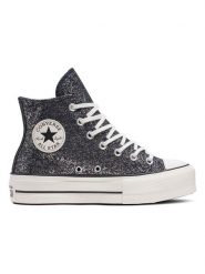 Converse Sneakersy "Ctas Lift Platform Glitter" w kolorze srebrno-czarnym rozmiar: 37. Czarne obuwie sportowe damskie Converse, za kostkę, bez zapięcia. Za 250.94 zł.