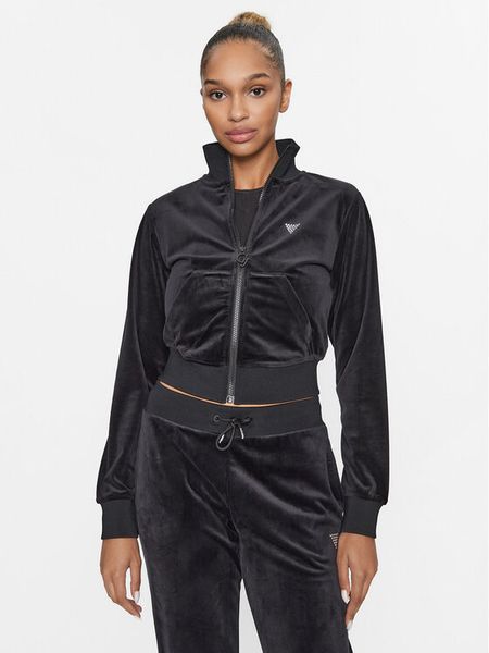 Guess Bluza V3BQ22 KBXI2 Czarny Regular Fit. Czarne bluzy damskie Guess, l, z aplikacjami, z syntetyku, bez kaptura. Za 179.99 zł.