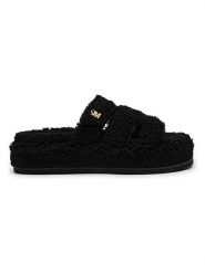 Steve Madden Klapki w kolorze czarnym rozmiar: 37. Czarne klapki damskie Steve Madden, bez wzorów, z otwartym noskiem, bez obcasa, bez zapięcia. Za 223.46 zł.