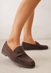 Ciemnobrązowe Marszczone Mokasyny VICES z Wkładką ze Skóry Naturalnej Nerihaneh. Brązowe mokasyny damskie Born2be, z jeansu, bez obcasa. Za 89.99 zł.