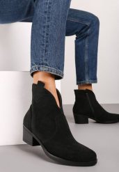Czarne Botki Kowbojki na Niskim Stożku Mevalira. Czarne botki damskie Born2be, z jeansu, eleganckie, bez obcasa, na obcasie, bez zapięcia. Za 159.99 zł.