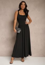 Czarna Rozkloszowana Sukienka z Wiskozą i Kwadratowym Dekoltem Ravvia. Czarne sukienki damskie Renee, bez wzorów, z wiskozy, eleganckie, bez ramiączek. W wyprzedaży za 127.99 zł.