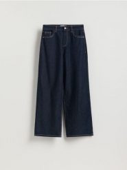 Jeansy wide leg - granatowy. Niebieskie jeansy damskie Reserved. Za 139.99 zł.