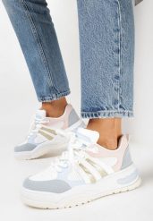 Biało-Niebieskie Sneakersy z Brokatem i Perforacją Kimelle. Białe obuwie sportowe damskie Born2be, na lato, bez zapięcia. Za 109.99 zł.