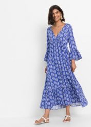 Sukienka kaftanowa. Niebieskie sukienki damskie bonprix, bez wzorów, bez ramiączek. Za 189.99 zł.