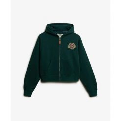 Damska bluza z kapturem zapinana na zamek Superdry Country Club Ziphood. Zielone bluzy damskie Superdry, bez wzorów, z kapturem. Za 339.80 zł.