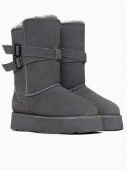 Gooce Skórzane kozaki zimowe "Huntspill Waterproof" w kolorze szarym rozmiar: 41. Szare kozaki damskie Gooce, na zimę, z materiału, bez obcasa, na platformie, bez zapięcia. Za 282.99 zł.