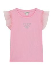 Guess T-Shirt K6RI12 KCU20 Różowy Regular Fit. Czerwone koszulki i t-shirty dziewczęce Guess, z aplikacjami, z bawełny, bez kołnierzyka, bez ramiączek. Za 99.99 zł.