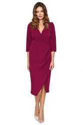Wizytowa Sukienka z Kopertowym Dekoltem - Bordowa. Czerwone sukienki damskie Kartes Moda, bez wzorów, z elastanu, wizytowe, bez ramiączek. Za 219.90 zł.