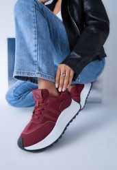 Bordowe Sznurowane Sneakersy Vices na Platformie z Ozdobnymi Paskami Seliniel. Czerwone obuwie sportowe damskie Renee, z jeansu, bez zapięcia. Za 109.99 zł.
