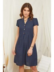 Rodier Lin Lniana sukienka w kolorze granatowym rozmiar: XL/XXL. Niebieskie sukienki damskie Rodier Lin, bez wzorów, ze lnu, bez ramiączek. Za 140.53 zł.