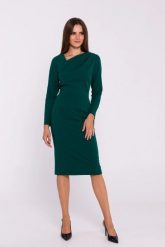 Elegancka sukienka ołówkowa z asymetrycznym dekoltem zielona. Zielone sukienki damskie Stylove, bez wzorów, z elastanu, biznesowe, bez ramiączek. Za 309.00 zł.