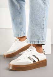 Białe Sneakersy Klasyczne Tenisówki Zdobione Wstawkami w Panterkę Nilenisse. Białe obuwie sportowe damskie Born2be, z jeansu, bez zapięcia, tenisowe. Za 79.99 zł.