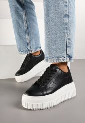 Czarne Sneakersy na Grubej Podeszwie z Perforacją Eleadrelle. Czarne obuwie sportowe damskie Born2be, z jeansu, bez zapięcia. Za 109.99 zł.