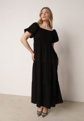 Czarna Wiskozowa Sukienka z Bufiastymi Rękawami i Marszczoną Górą Liones. Czarne sukienki damskie Born2be, bez wzorów, z jeansu, wakacyjne, bez ramiączek. Za 89.99 zł.