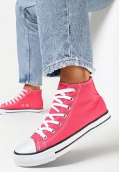 Fuksjowe Sznurowane Trampki z Cholewką za Kostkę Socerio. Czerwone trampki damskie Born2be, bez wzorów, za kostkę, bez zapięcia. Za 54.99 zł.