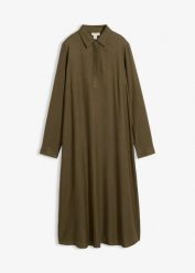 Sukienka koszulowa z delikatnej wiskozy. Zielone sukienki damskie bonprix, bez wzorów, z wiskozy, bez ramiączek. Za 119.99 zł.