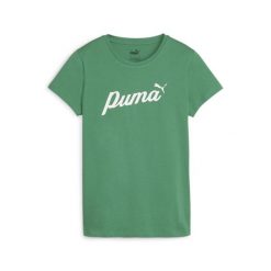 Koszulka Sportowa Damska Puma Ess+ Script. Zielone koszulki sportowe damskie Puma, l, bez wzorów, z bawełny, bez ramiączek, na jogę i pilates. Za 207.00 zł.